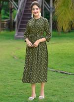 Rayon Olive Green  Casual Wear Printed Readymade Kurti 